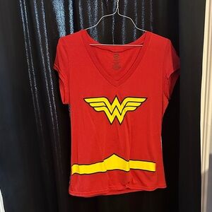 Red V-Neck Wonderwoman Superhero Tee & Skirt